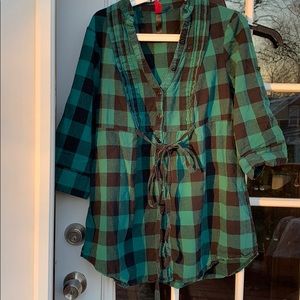 Flannel Tunic Green and Black Shirt Plus Size